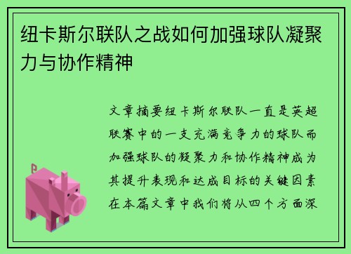 纽卡斯尔联队之战如何加强球队凝聚力与协作精神